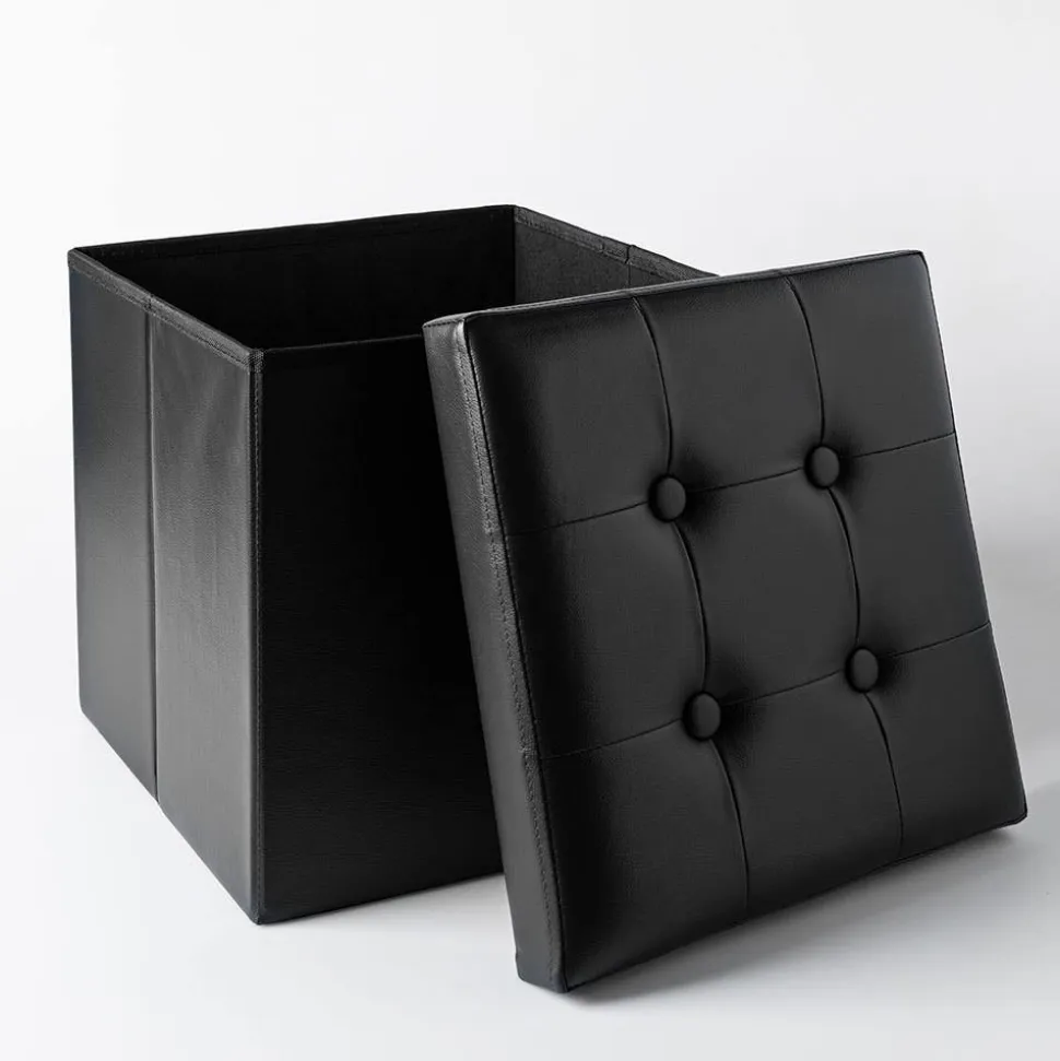 KSP Tilden 'Leatherette' Tufted Collapsible Ottoman (Black)