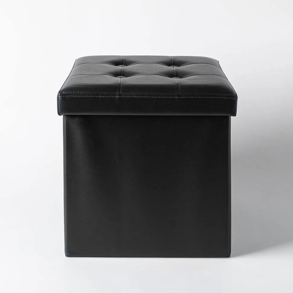 KSP Tilden 'Leatherette' Tufted Collapsible Ottoman (Black)