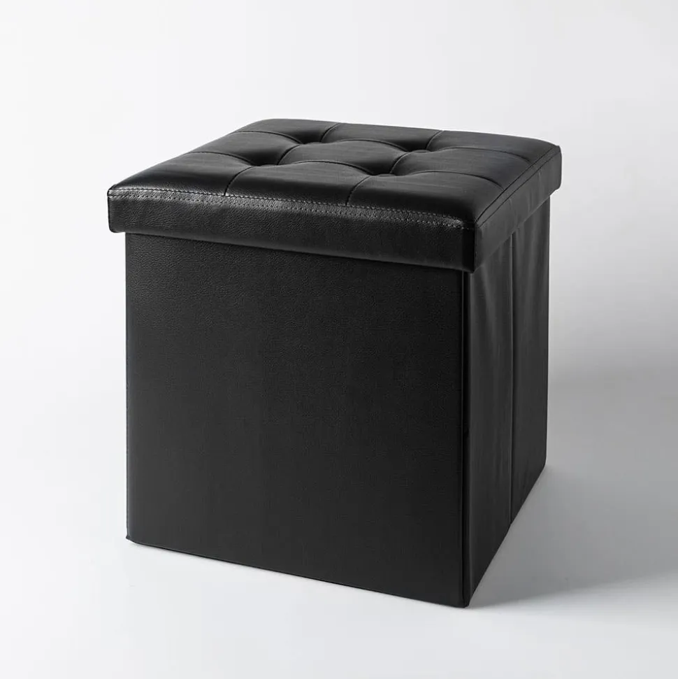 KSP Tilden 'Leatherette' Tufted Collapsible Ottoman (Black)