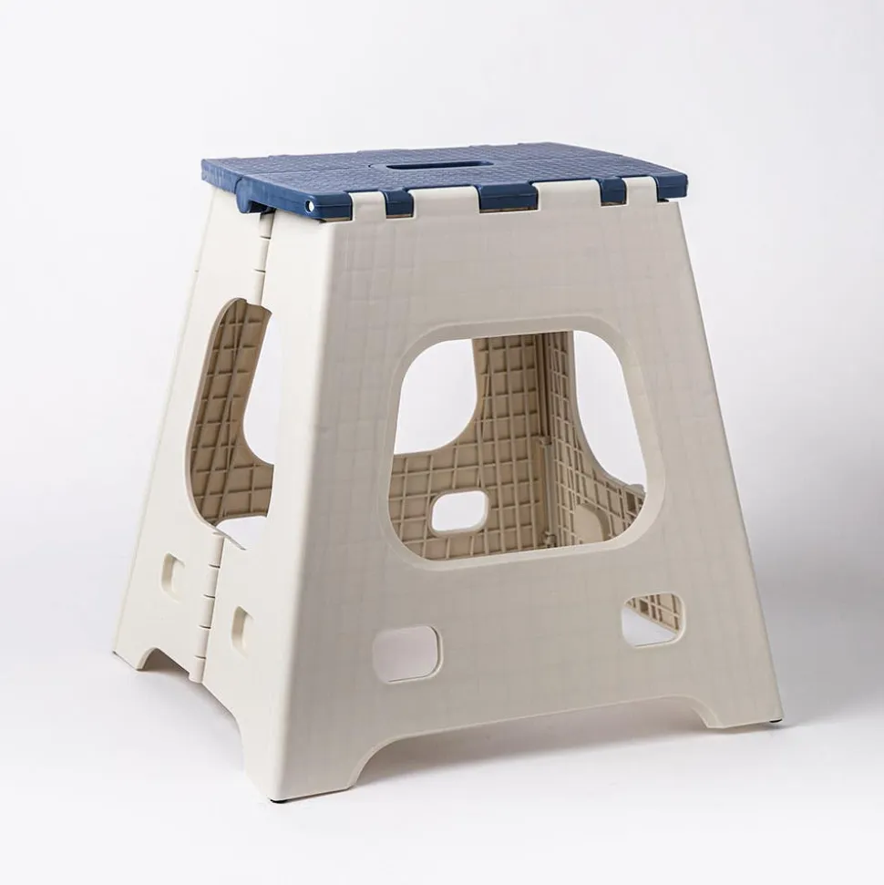 KSP Tread Folding Step Stool Tall 15x13x15"H (Beige/Blue)
