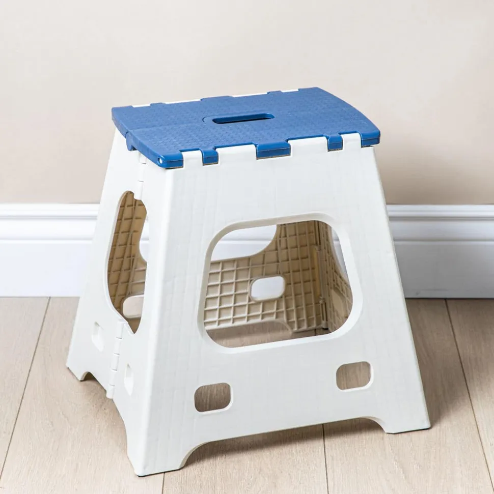 KSP Tread Folding Step Stool Tall 15x13x15"H (Beige/Blue)