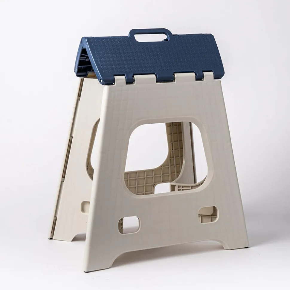 KSP Tread Folding Step Stool Tall 15x13x15"H (Beige/Blue)