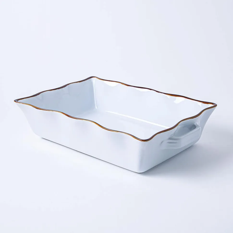 KSP Tuscana Large Rectangle Fluted Bakeware with Handle (White)