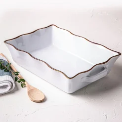 KSP Tuscana Large Rectangle Fluted Bakeware with Handle (White)