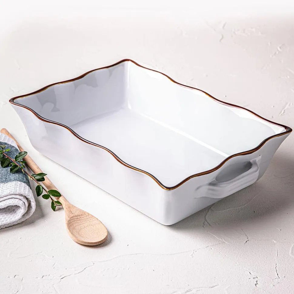 KSP Tuscana Large Rectangle Fluted Bakeware with Handle (White)