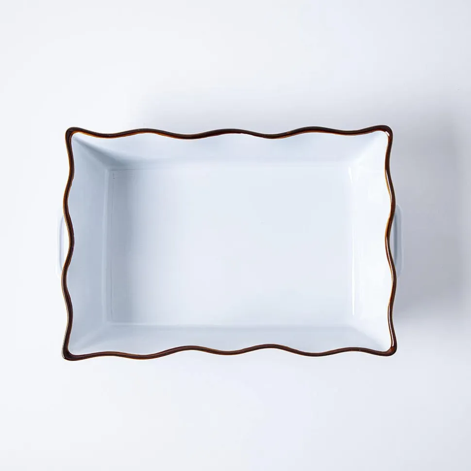 KSP Tuscana Large Rectangle Fluted Bakeware with Handle (White)