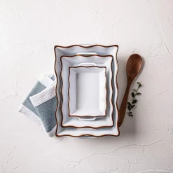 KSP Tuscana Medium Rectangle Fluted Bakeware with Handle (White)