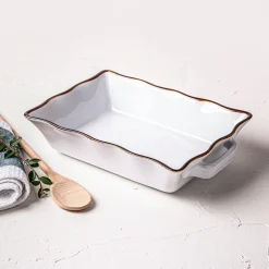 KSP Tuscana Medium Rectangle Fluted Bakeware with Handle (White)