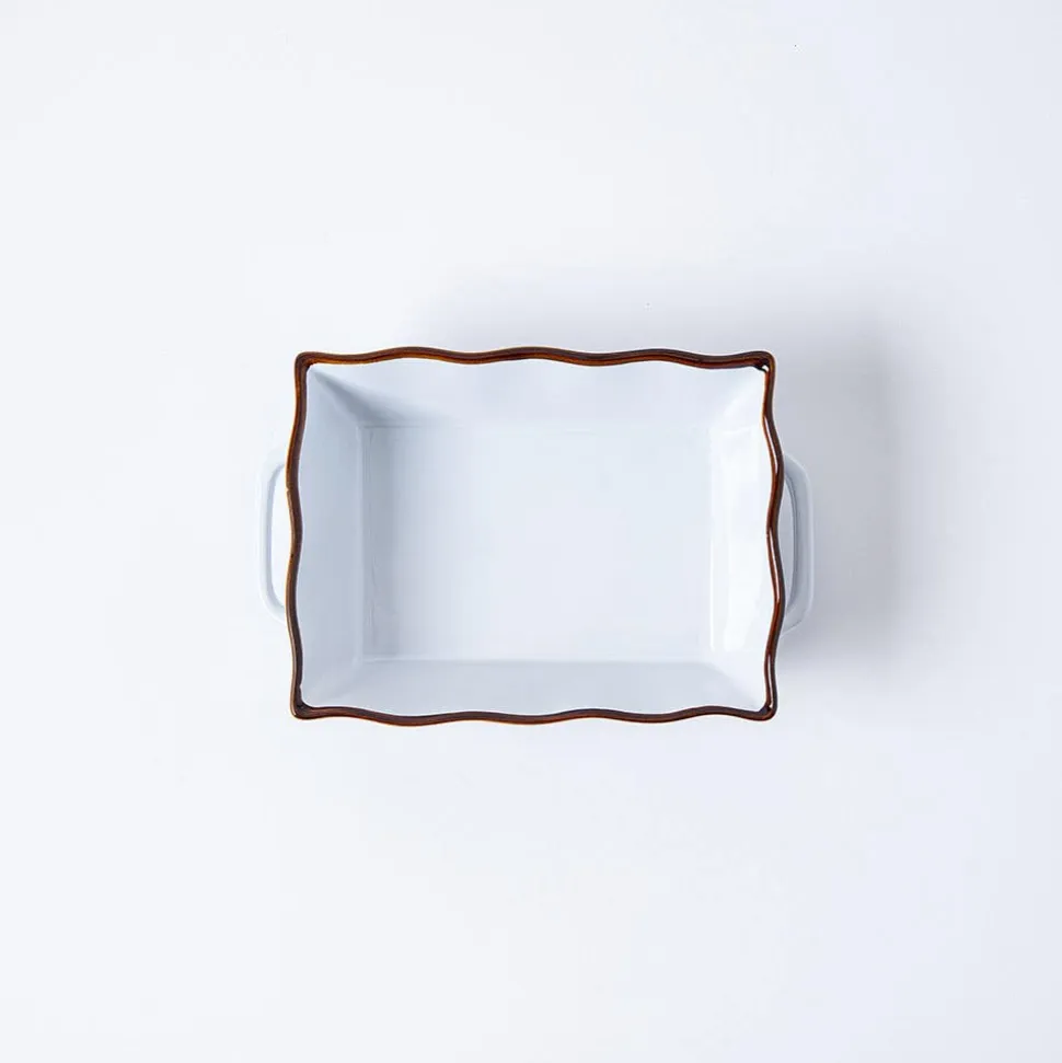 KSP Tuscana Small Rectangle Fluted Bakeware with Handle (White)