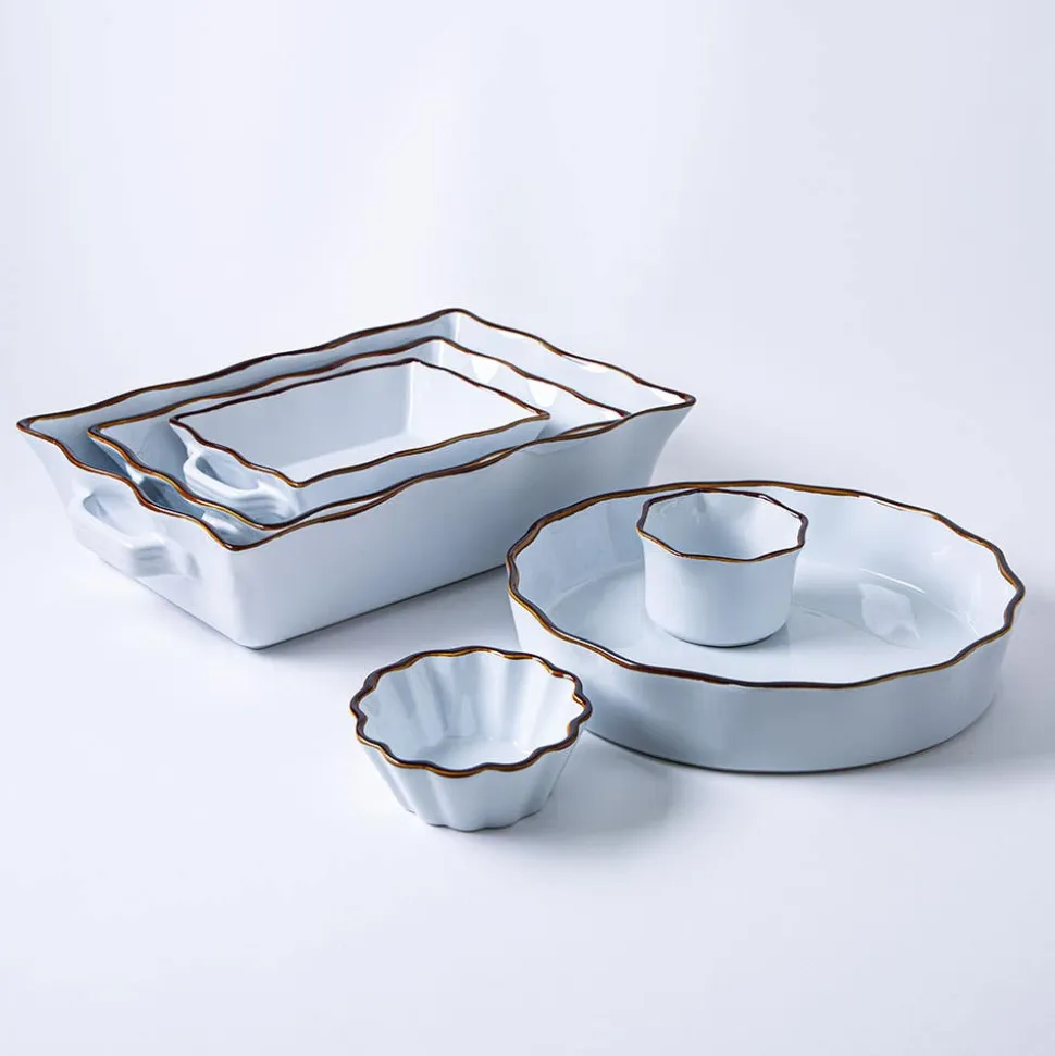 KSP Tuscana Small Rectangle Fluted Bakeware with Handle (White)