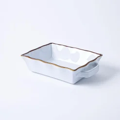 KSP Tuscana Small Rectangle Fluted Bakeware with Handle (White)