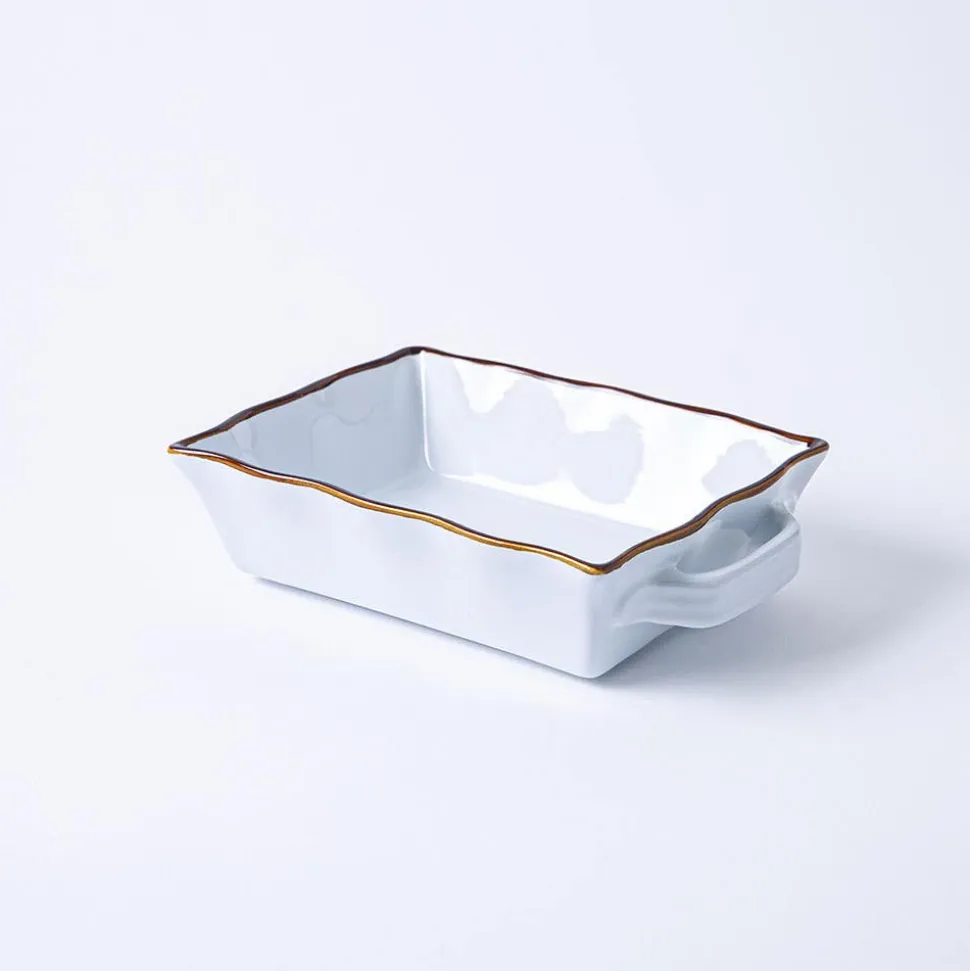 KSP Tuscana Small Rectangle Fluted Bakeware with Handle (White)