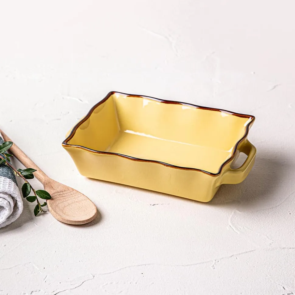 KSP Tuscana Small Rectangle Fluted Bakeware with Handle (Yellow)
