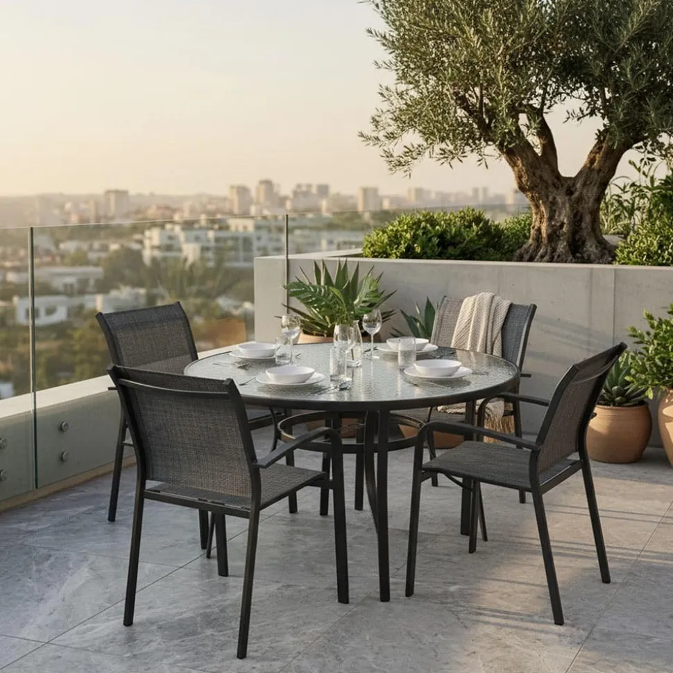 KSP Verona 'Round' Patio Table and Chairs - Set of 5 (Grey)