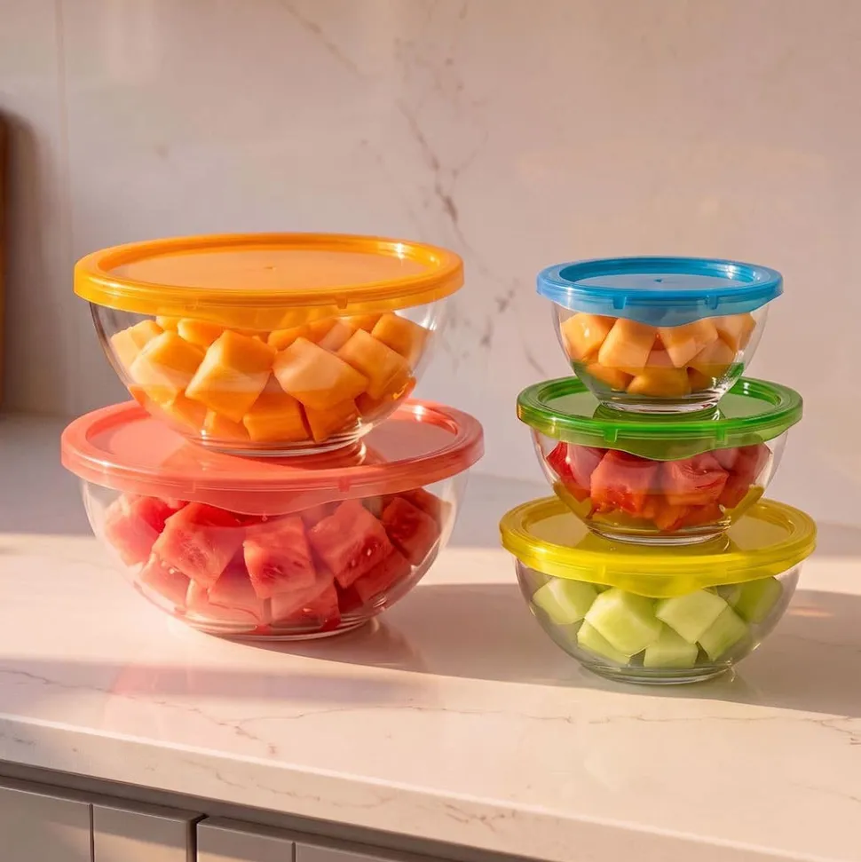 KSP Vibe Glass Mixing Bowl with Lids - Set of 10