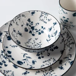 KSP Viola Porcelain Dinerware - Set of 16 (White/Blue)