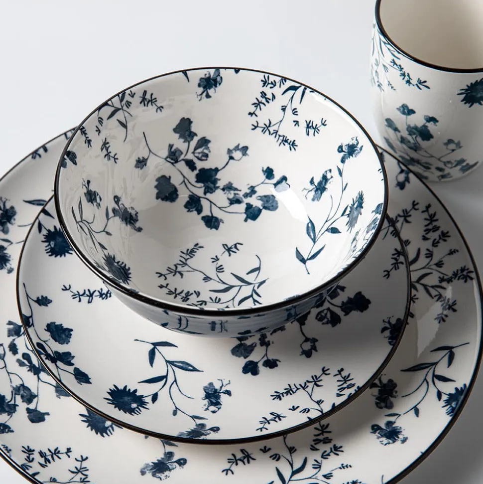 KSP Viola Porcelain Dinerware - Set of 16 (White/Blue)