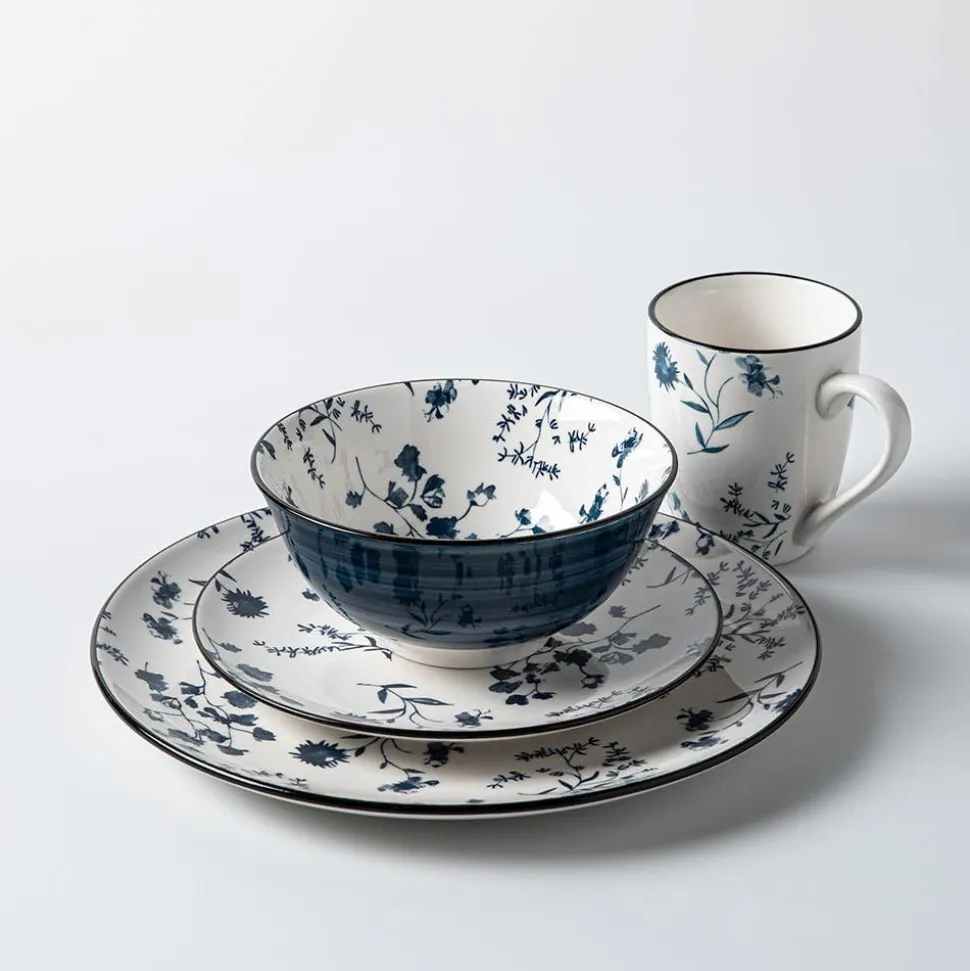 KSP Viola Porcelain Dinerware - Set of 16 (White/Blue)