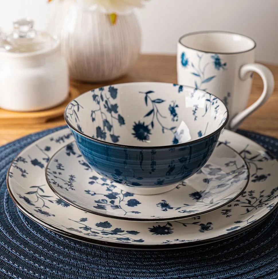 KSP Viola Porcelain Dinerware - Set of 16 (White/Blue)