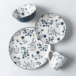 KSP Viola Porcelain Dinerware - Set of 16 (White/Blue)