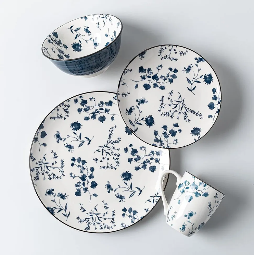 KSP Viola Porcelain Dinerware - Set of 16 (White/Blue)