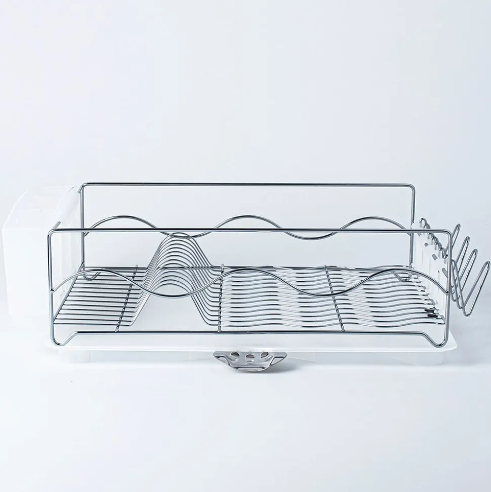 KSP Wave Dish Rack with Tray (Chrome/White)