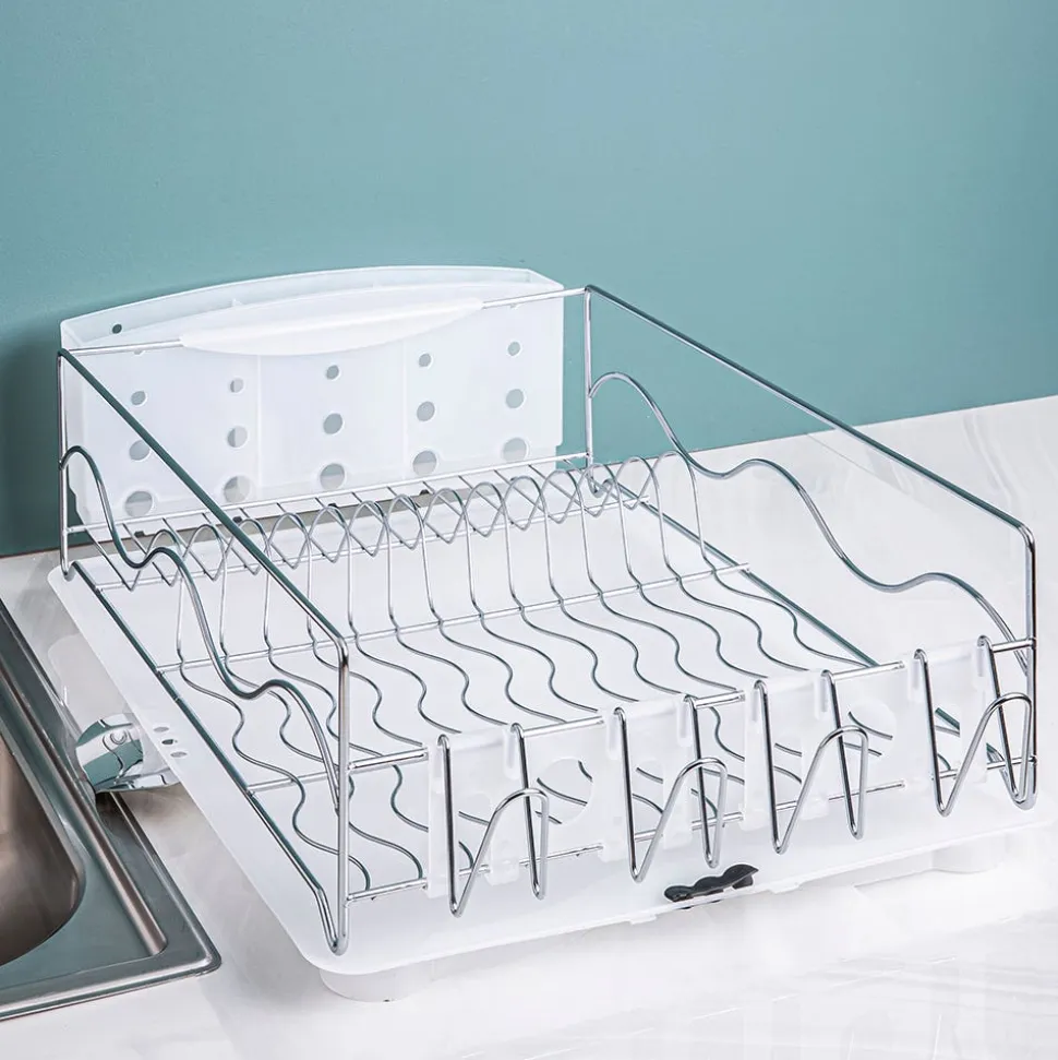 KSP Wave Dish Rack with Tray (Chrome/White)