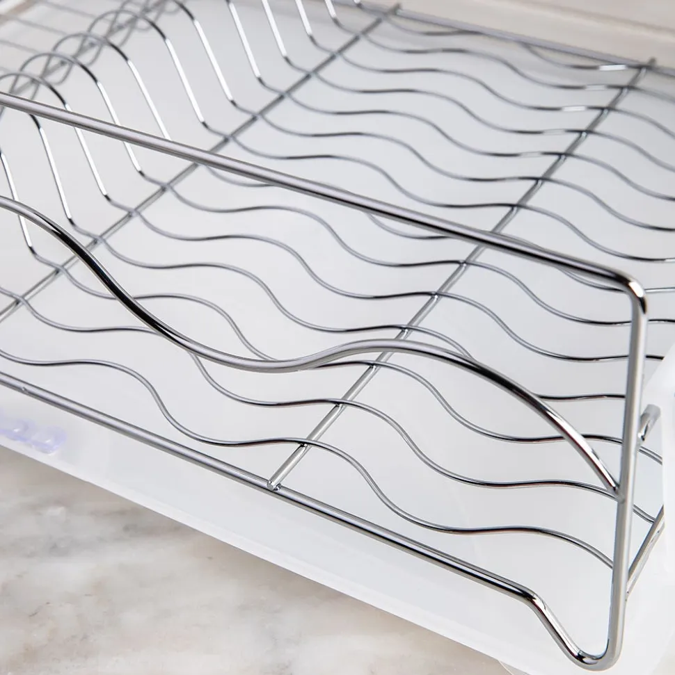 KSP Wave Dish Rack with Tray (Chrome/White)