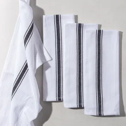KSP Zephyr Quick Dry 'Striped' 100% Cotton Tea Towel - Set/4 (Black)