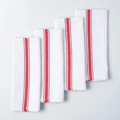 KSP Zephyr Quick Dry 'Striped' 100% Cotton Tea Towel - Set/4 (Red)