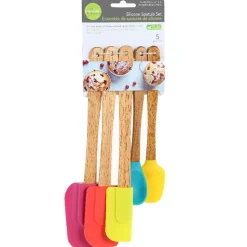 Luciano Gourmet Brights Silicone Spatula with Wood Handle - Set of 5