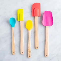 Luciano Gourmet Brights Silicone Spatula with Wood Handle - Set of 5