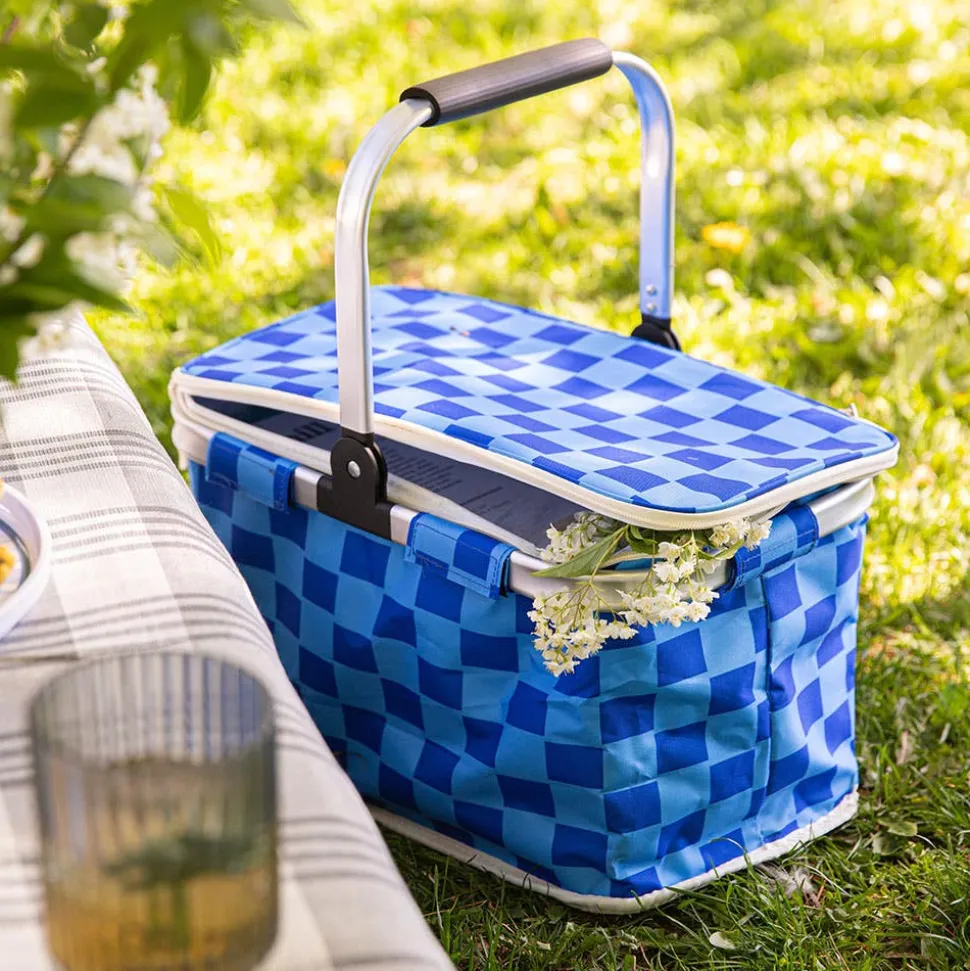 Luciano Therma Max 'Checkered' Picnic Basket with Handle (Blue)