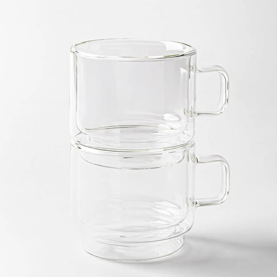 Milano Torre Double Wall Stacking Glass Mug, 450ml - Set/2