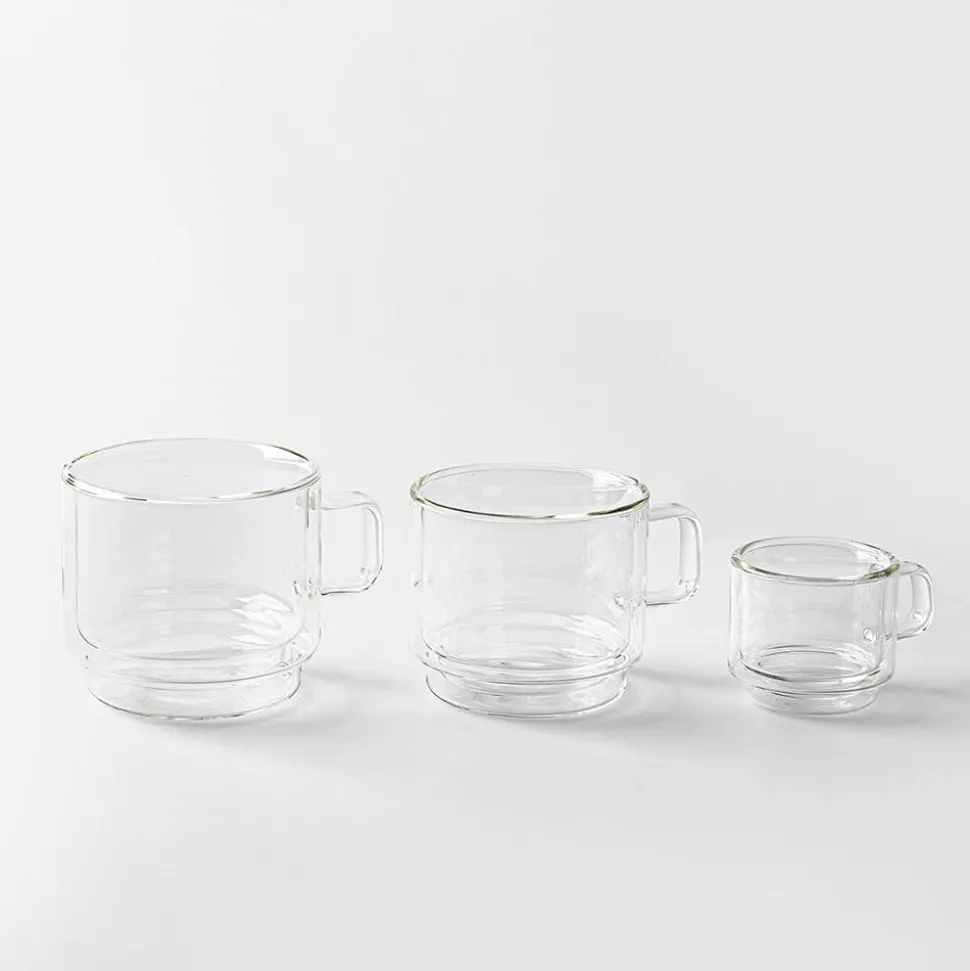 Milano Torre Double Wall Stacking Glass Mug, 350ml - Set/2