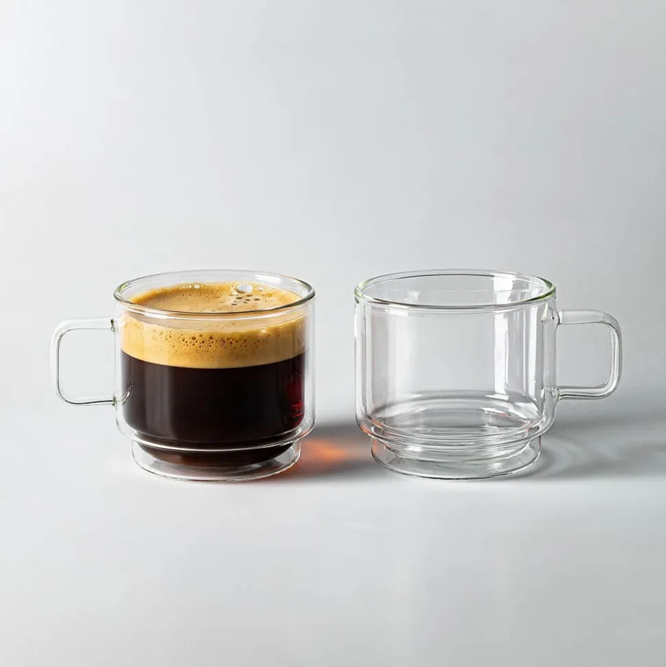 Milano Torre Double Wall Stacking Glass Mug, 350ml - Set/2