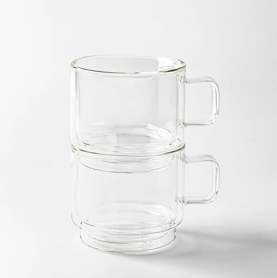 Milano Torre Double Wall Stacking Glass Mug, 350ml - Set/2