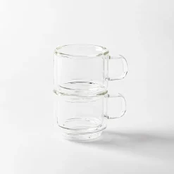 Milano Torre Double Wall Stacking Glass Mug, 90ml - Set/2