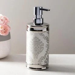 Moda At Home Damask Ceramic Soap Pump (White)