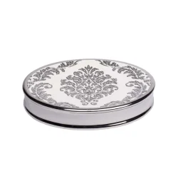 Moda At Home Damask Ceramic Soap Dish (White/Silver)