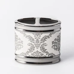 Moda At Home Damask Ceramic Toothbrush Holder (White/Silver)