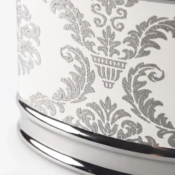Moda At Home Damask Ceramic Toothbrush Holder (White/Silver)