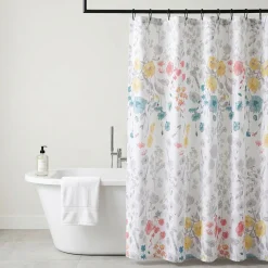 Moda At Home Wildflower Slub Fabric Shower Curtain (Grey/Taupe)