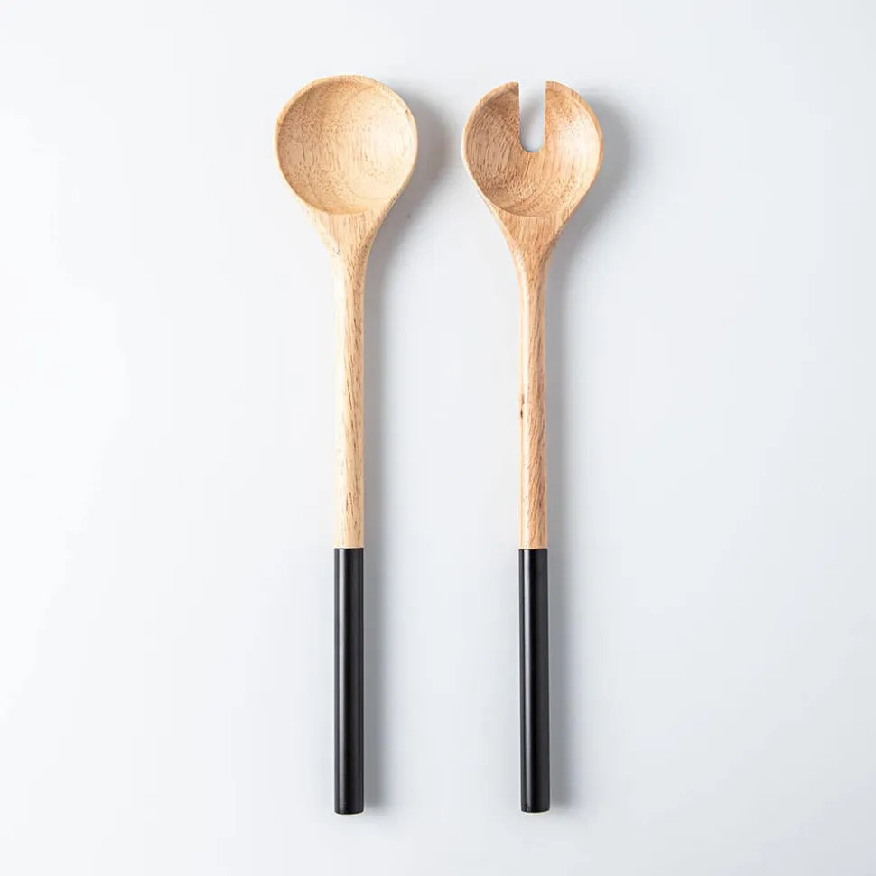 Natural Living Toss Salad Servers - Set of 2 (Natural/Black)
