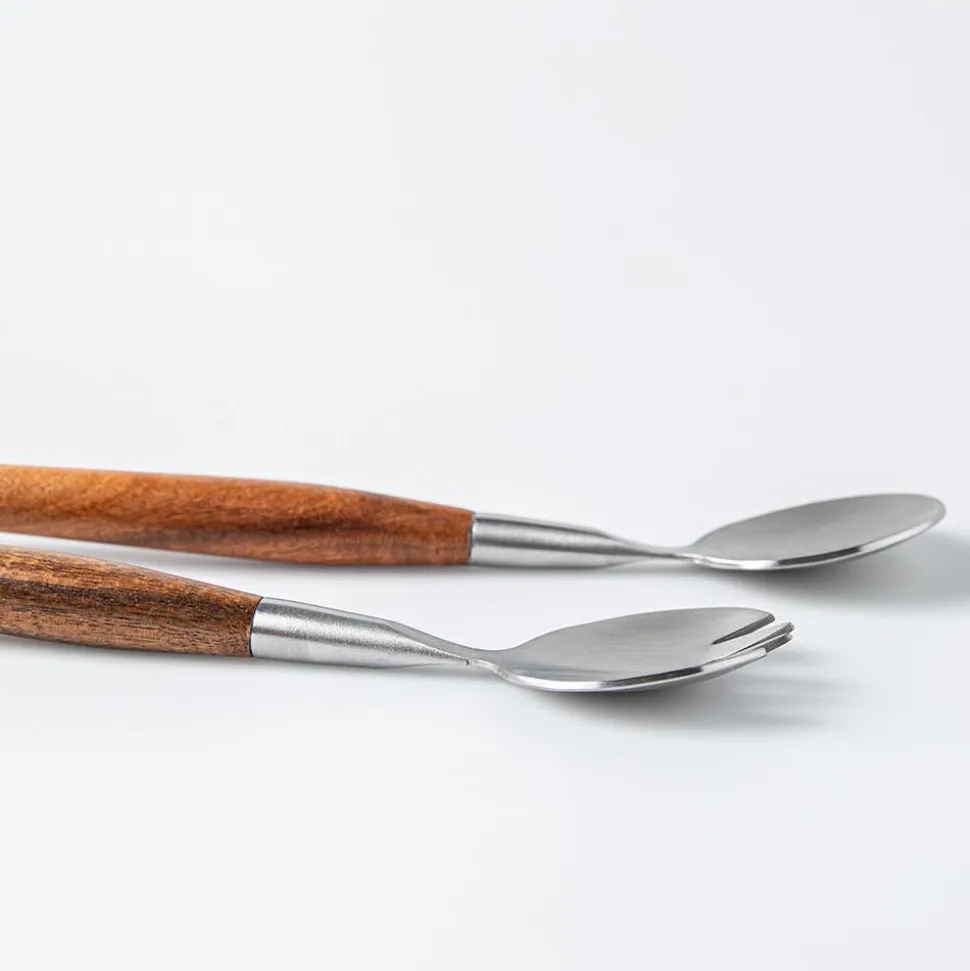 Natural Living Toss Salad Servers - Set of 2 (Wood/Stainless Steel)