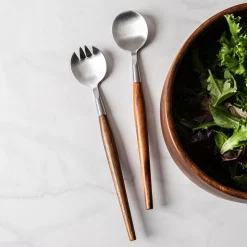 Natural Living Toss Salad Servers - Set of 2 (Wood/Stainless Steel)