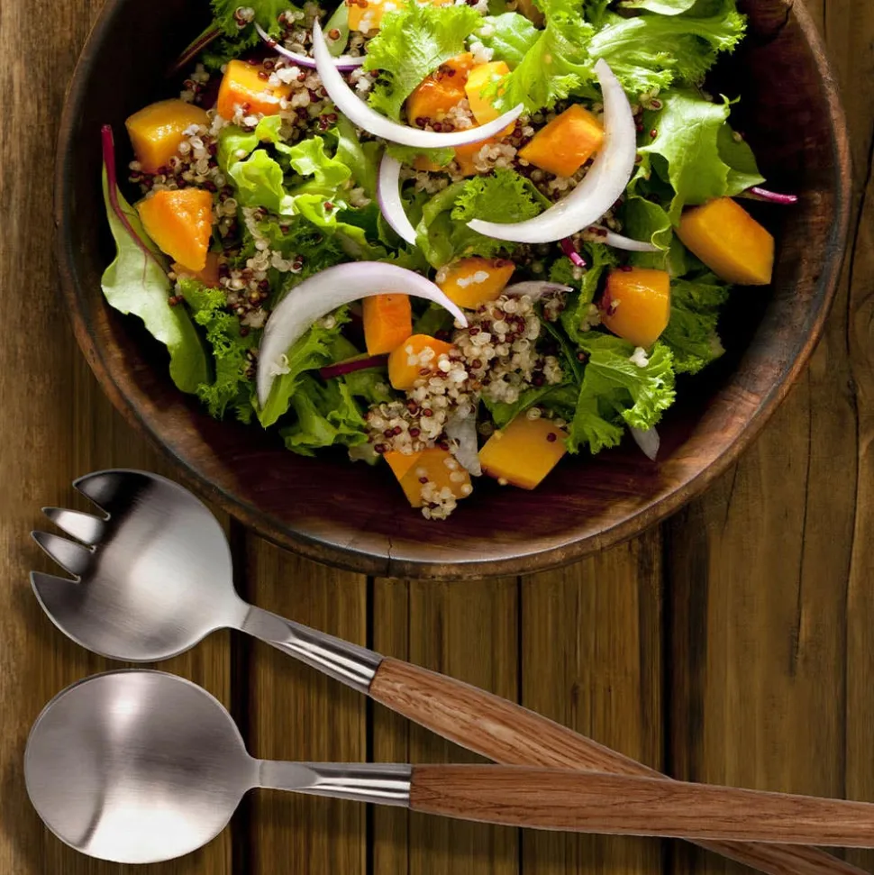 Natural Living Toss Salad Servers - Set of 2 (Wood/Stainless Steel)