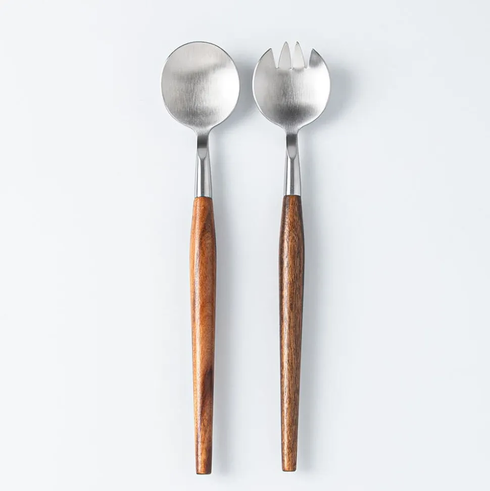 Natural Living Toss Salad Servers - Set of 2 (Wood/Stainless Steel)