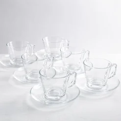 Pasabahce Vela II Glass Cappuccino Cup & Saucer - Set of 6