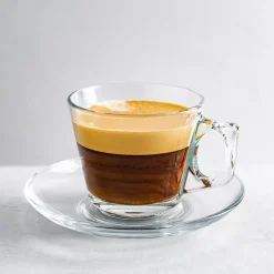 Pasabahce Vela II Glass Cappuccino Cup & Saucer - Set of 6